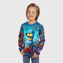 Лонгслив детский Робот-сгибальщик Бендер среди монстров - нейроарт, цвет: 3D-принт — фото 2