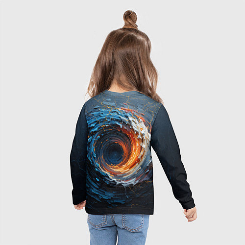 Детский лонгслив Краска синяя и оранжевая в форме вихря / 3D-принт – фото 6