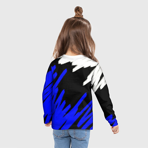 Детский лонгслив Россия чёрно-синий штрихи / 3D-принт – фото 6