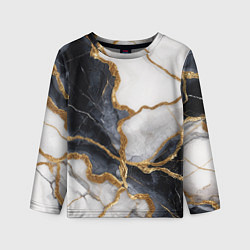 Лонгслив детский Мрамор белый и черный с золотом, цвет: 3D-принт