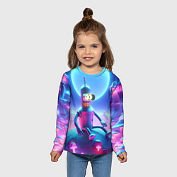 Лонгслив детский Bender bending robot on the amazing neon mushroom, цвет: 3D-принт — фото 2