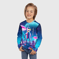 Лонгслив детский Робот-сгибальщик Бендер и неоновые грибы, цвет: 3D-принт — фото 2