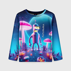 Лонгслив детский Робот-сгибальщик Бендер и неоновые грибы, цвет: 3D-принт