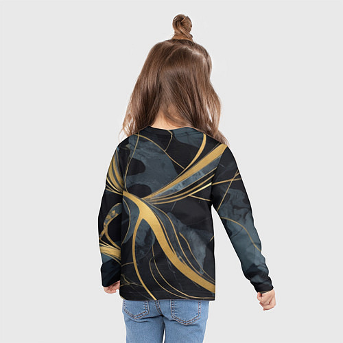 Детский лонгслив Мраморный узор с золотыми полосками / 3D-принт – фото 6