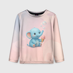 Лонгслив детский Маленький слоненок с мороженым пускает пузыри, цвет: 3D-принт