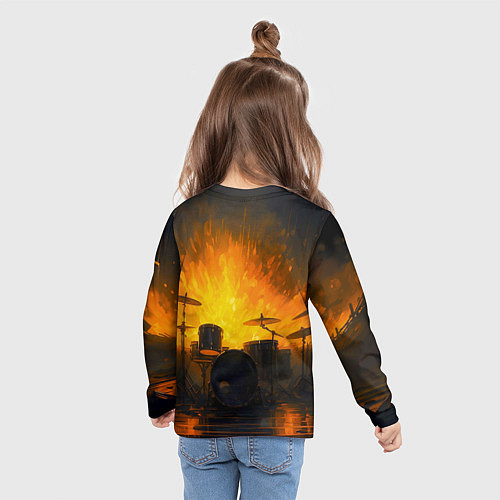 Детский лонгслив Гитарист играющий в пламени / 3D-принт – фото 6