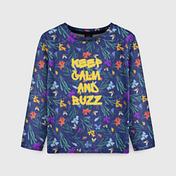 Лонгслив детский Keep calm and buzz - пчелы и цветы, цвет: 3D-принт