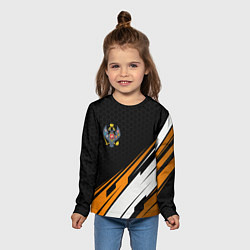 Лонгслив детский Российская империя - оранжевый спорт, цвет: 3D-принт — фото 2