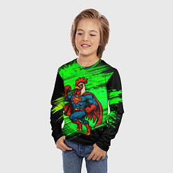 Лонгслив детский Петух - супергерой, цвет: 3D-принт — фото 2