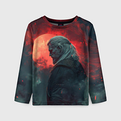 Лонгслив детский Ведьмак на фоне красной луны, цвет: 3D-принт