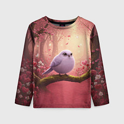 Лонгслив детский Сиреневая птица в розовом цветущем лесу, цвет: 3D-принт