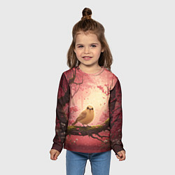 Лонгслив детский Желтая птица в розовом цветущем лесу, цвет: 3D-принт — фото 2