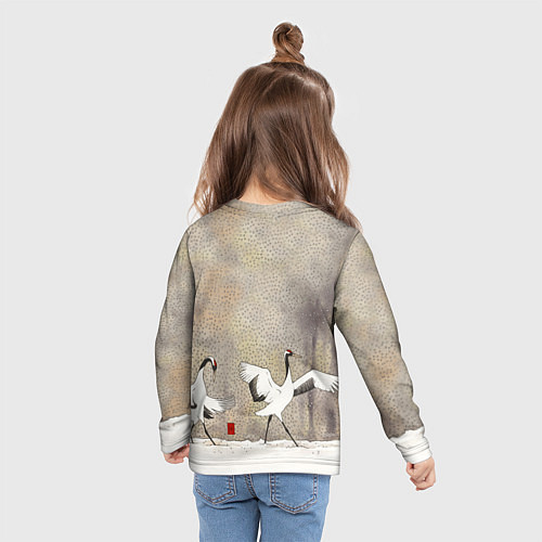 Детский лонгслив Журавли зимняя акварель / 3D-принт – фото 6