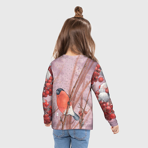 Детский лонгслив Акварельный снегирь в рябине / 3D-принт – фото 6
