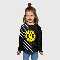 Лонгслив детский Borussia черно белые линии, цвет: 3D-принт — фото 2