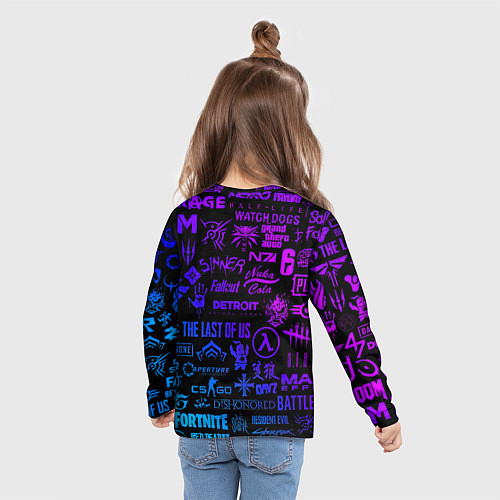 Детский лонгслив Барселона неоновые логотипы игр / 3D-принт – фото 6