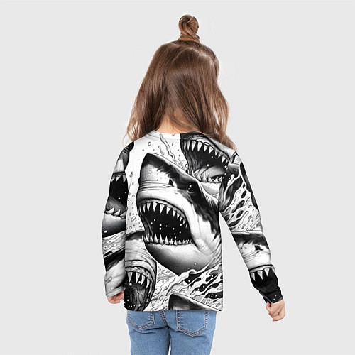 Детский лонгслив Белая акула - стая / 3D-принт – фото 6