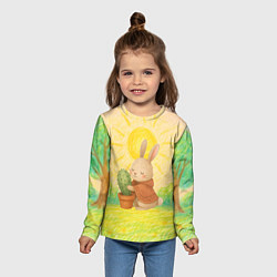 Лонгслив детский Заяц обнимает кактус, цвет: 3D-принт — фото 2