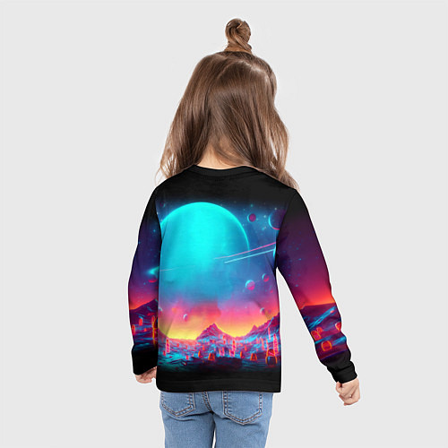 Детский лонгслив Космонавт Бендер на неоновой планете / 3D-принт – фото 6