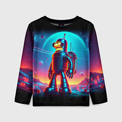 Детский лонгслив Космонавт Бендер на неоновой планете