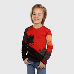 Лонгслив детский Лошадь скачет на красном фоне, цвет: 3D-принт — фото 2