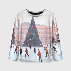 Лонгслив детский Новогодний каток у елки, цвет: 3D-принт