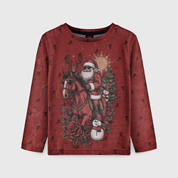 Детский лонгслив Санта Клаус на красном коне верхом