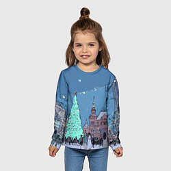 Лонгслив детский Новогодняя елка в центре Москвы, цвет: 3D-принт — фото 2