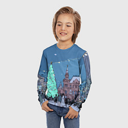 Лонгслив детский Новогодняя елка в центре Москвы, цвет: 3D-принт — фото 2