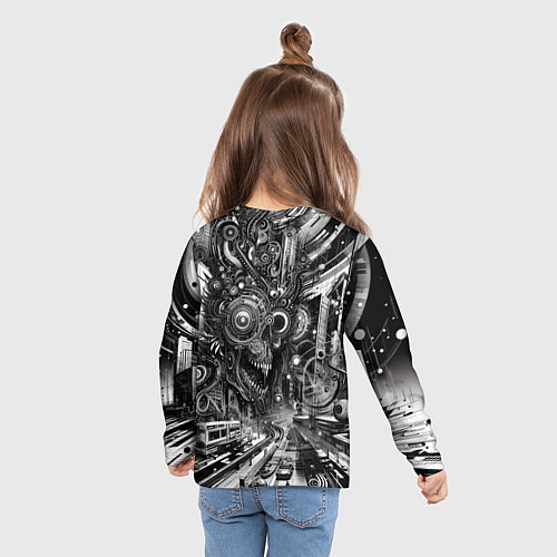 Детский лонгслив Cyber urban skull - ai art fantasy / 3D-принт – фото 6