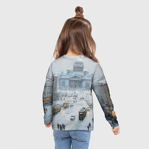 Детский лонгслив Новогодняя улица Питера / 3D-принт – фото 6
