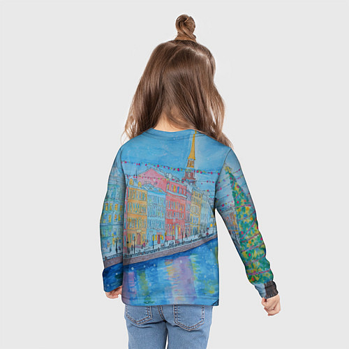 Детский лонгслив Новогодний рисованный Санкт-Петербург / 3D-принт – фото 6