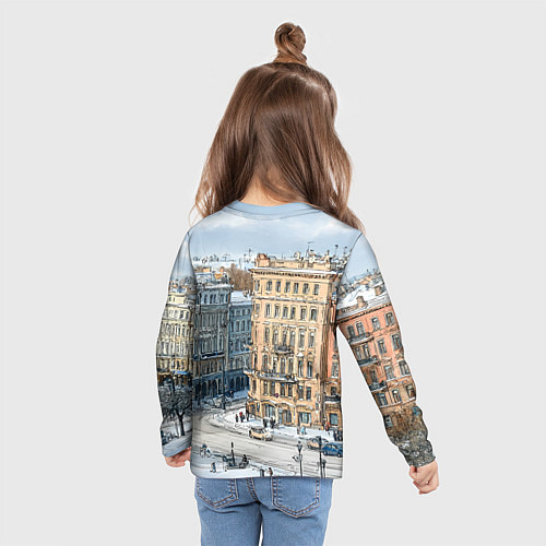 Детский лонгслив Зимняя улица Питера / 3D-принт – фото 6