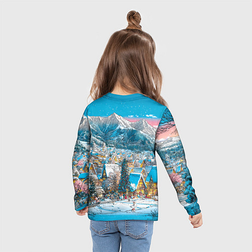Детский лонгслив Новогодняя деревушка в горах / 3D-принт – фото 6