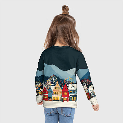 Детский лонгслив Новогодний городок в горах / 3D-принт – фото 6