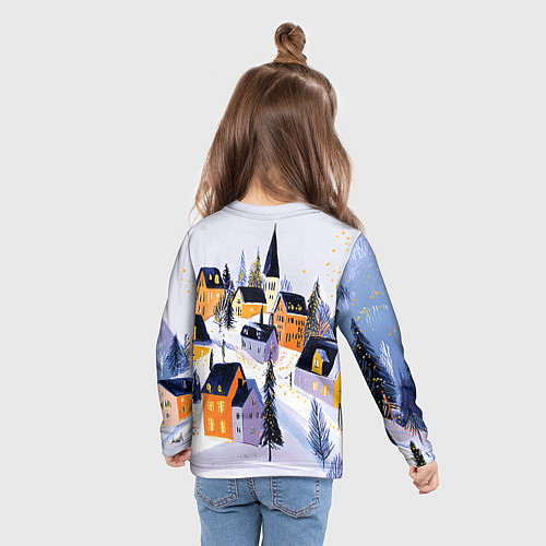 Детский лонгслив Новогодние домики на горе / 3D-принт – фото 6
