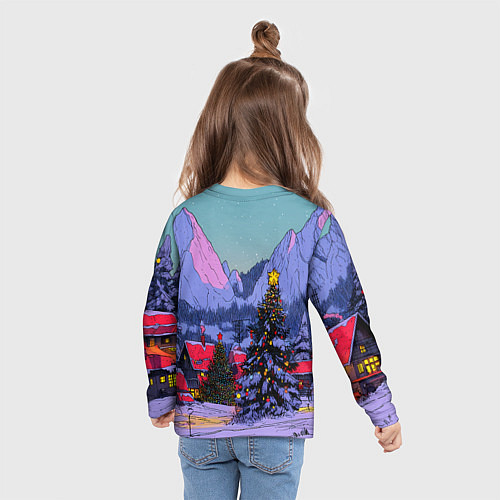 Детский лонгслив Новогодние елки в горном городке / 3D-принт – фото 6
