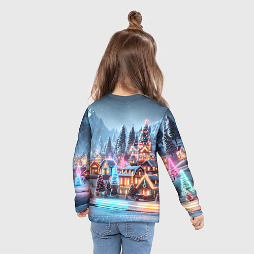 Детский лонгслив Городок в новогодних огоньках / 3D-принт – фото 6