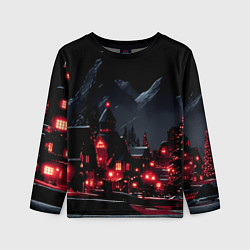 Детский лонгслив Новогодняя ночь и красные гирлянды