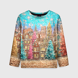 Детский лонгслив Новогодний город в блестках