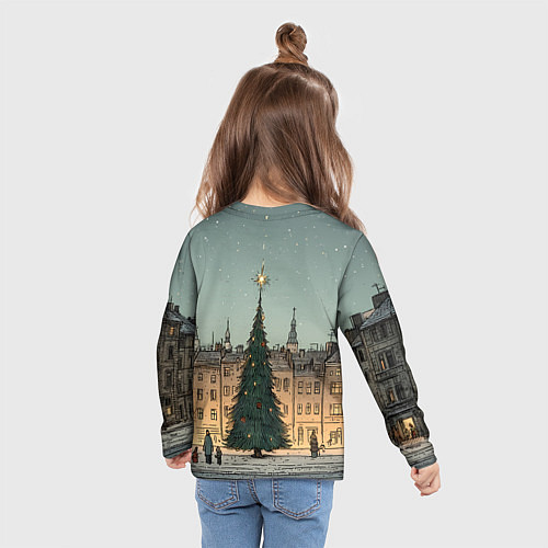 Детский лонгслив Новогодняя елка во дворе / 3D-принт – фото 6
