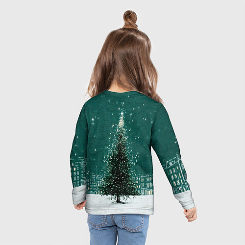 Детский лонгслив Новый год в зеленом стиле / 3D-принт – фото 6