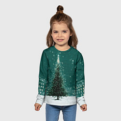Лонгслив детский Новый год в зеленом стиле, цвет: 3D-принт — фото 2