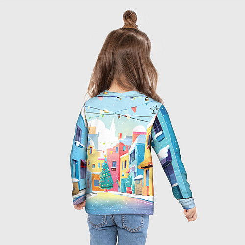 Детский лонгслив Разноцветный новогодний дворик / 3D-принт – фото 6