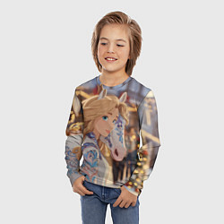 Лонгслив детский Блондинка с новогодней лошадкой, цвет: 3D-принт — фото 2