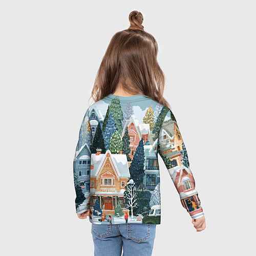 Детский лонгслив Новогодний елочный двор / 3D-принт – фото 6