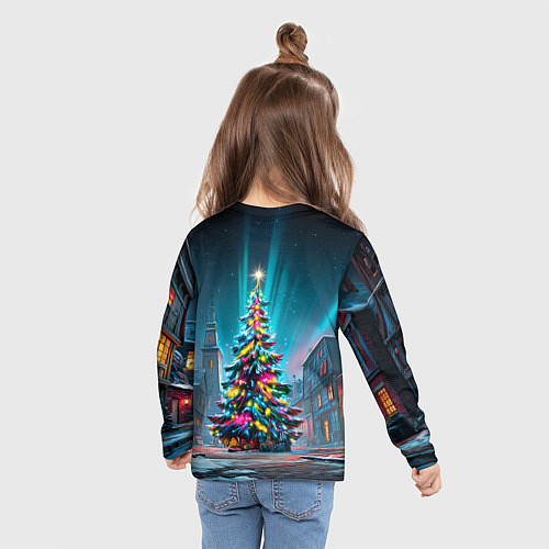 Детский лонгслив Новогодняя елка в гирляндах / 3D-принт – фото 6