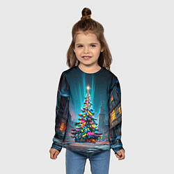 Лонгслив детский Новогодняя елка в гирляндах, цвет: 3D-принт — фото 2