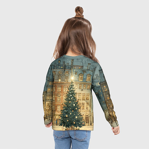 Детский лонгслив Новогодний старый город / 3D-принт – фото 6