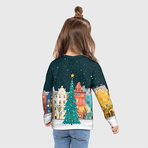 Детский лонгслив Новогодняя ночь в городе / 3D-принт – фото 6
